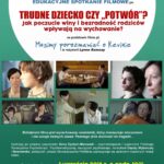 Plakat spotkania edukacyjnego „Trudne dziecko czy 'potwór'? Jak poczucie winy i bezradność rodziców wpływają na wychowanie?” na podstawie filmu „Musimy porozmawiać o Kevinie” w Inowrocławiu.