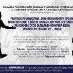 Plakat warsztatu „Przymus powtarzania jako nieświadomy sposób radzenia sobie z bólem. Analiza wpływu dzieciństwa na dorosłe życie głównego bohatera filmu Magdaleny Piekorz Pręgi”, warsztat w Bibliotece Miejskiej w Inowrocławiu, prowadzenie Adriana Meller, 28 listopada 2013.
